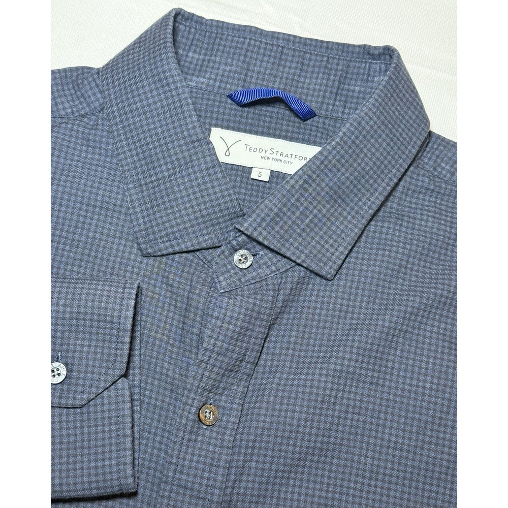 Teddy Stratford Mens Sz 5 Long Sleeve Blue Check Zip Up Button‎ Up Shirt